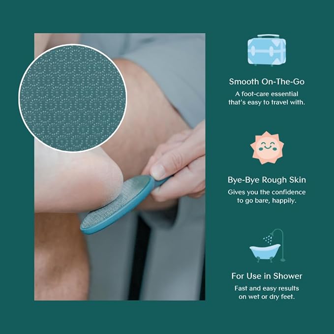 Bare August Glass Foot File Callus Remover - Heel Scraper & in-Shower Foot Scrubber Dead Skin Remover - Pedicure Foot Buffer for Soft Feet (with Handle, Teal)-VivaGrace Women