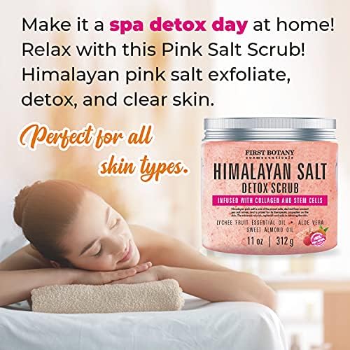 First Botany Himalayan Salt Body Scrub with Collagen & Stem Cells, Natural Exfoliating Salt Scrub Body & Face Souffle (20 oz)-VivaGrace Women
