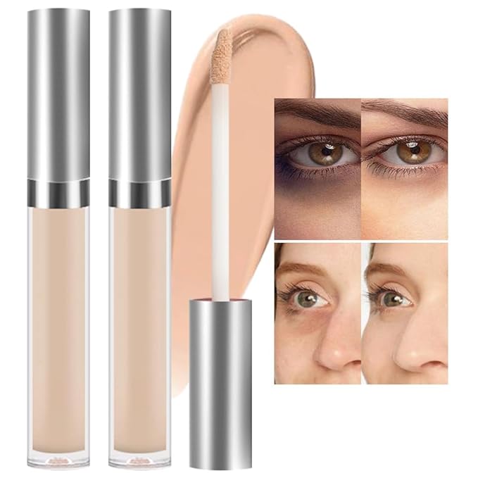 Kaely 2Pcs Hydrating Concealer Wand,Full Coverage Liquid under Eye Concealer,Long Lasting Waterproof Primer Makeup for Dark Circles and Puffiness Trouble Spots Redness,Eye Ring corrector de ojeras 02-VivaGrace Women