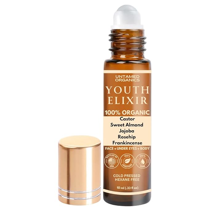 Youth Elixir - Roll On Facial Serum For Under Eyes and Face with Certified Organic, Cold Pressed, Hexane Free Castor, and Frankincense Oil - Miracle Anti-Aging Oil 10mL-VivaGrace Women