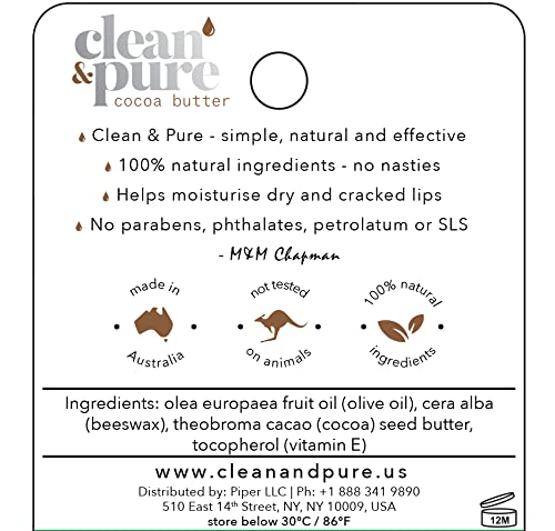 Lip Balm (Cocoa Butter) 100% Natural Beeswax | Olive Oil Based Treatment for Dry, Chapped Lips | Made in Australia…-VivaGrace Women