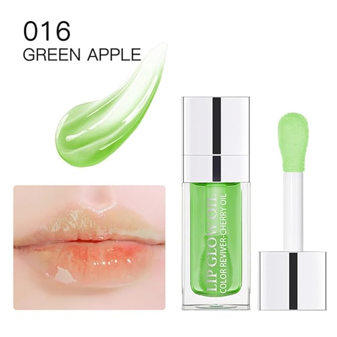 Hydrating Lip Glow Oil, Moisturizing Lip Glow Oil, Nourishing Glossy Transparent Lip Oil, Plumping Lip Oil, Lip Balm, Non-sticky Tinted Toot Lip Balm for Lip Care (GREEN APPLE) 0.2 OZ-VivaGrace Women