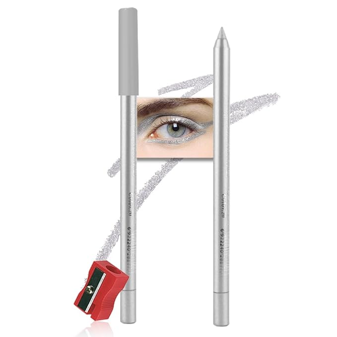 evpct Silver Grey Gel Eyeliner Pencil for Women Waterline Waterproof Smudge Proof Eye Makeup Liners, Silver Mascara Eye Liner Gel Liner Eyeliner with Sharpener delineador de ojos contra el agua 20