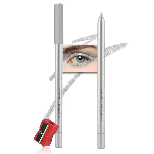 evpct Silver Grey Gel Eyeliner Pencil for Women Waterline Waterproof Smudge Proof Eye Makeup Liners, Silver Mascara Eye Liner Gel Liner Eyeliner with Sharpener delineador de ojos contra el agua 20