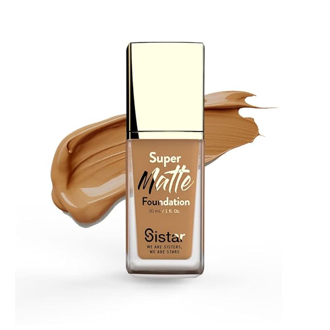 Sistar Super Matte Foundation Perfecting Liquid Foundation Full Coverage Control Shine Weightless Longwearing 30 mL / 1 fl. oz. (Hazelnut)-VivaGrace Women