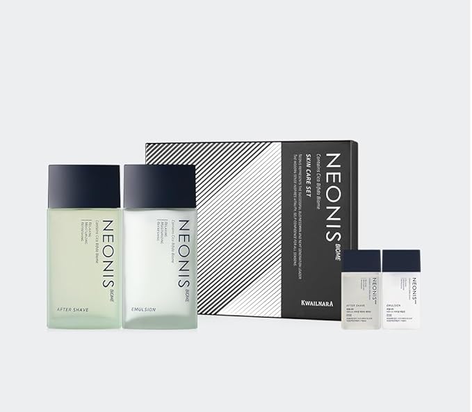WELCOS Kwailnara NEONIS Aftershave 5.07 Fl oz & Emulsion 5.07 Fl oz with Convenient 1 Fl oz Travel Sizes Each | Gift Set | Korean Men's Skincare-VivaGrace Women
