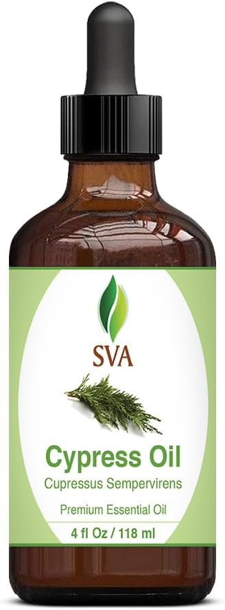 SVA Cypress Essential Oil – 4 Fl Oz – 100% Natural Cypress Oil - for Diffuser, Hair Care, Face, Skin Care, Aromatherapy, Scalp and Body Massage, Soap and Candle Making – with Dropper-VivaGrace Women