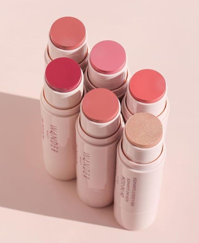 Wander Beauty On-the-Glow Blush and Illuminator - Coral Rose/Nude Glow - 7-in-1 Hydrating Cream Blush & Highlighting Stick - Stick Blush for Cheeks, Lip, & Body - Highlighter Makeup & Blush - 0.4 oz-VivaGrace Women