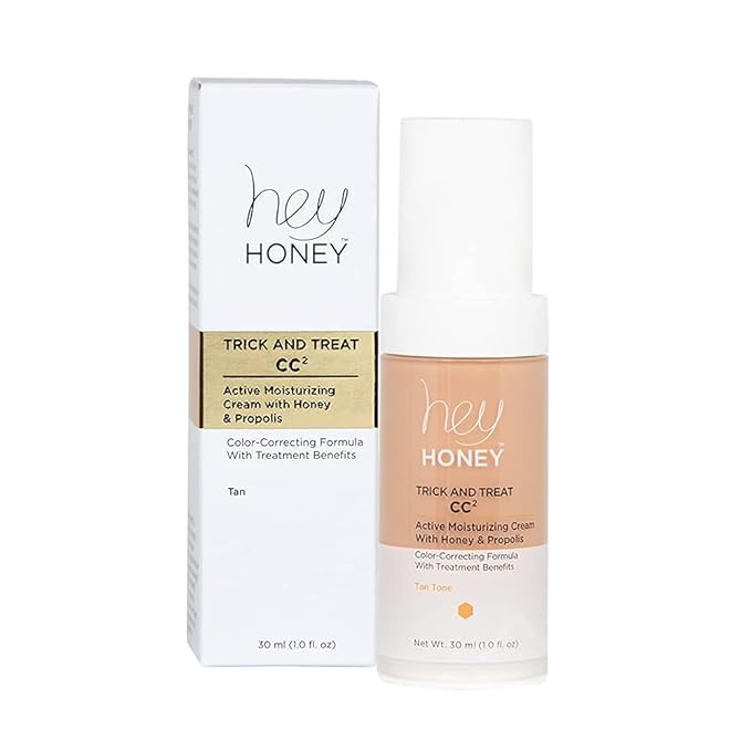 Hey Honey Trick and Treat CC² Cream SPF 46 | Active Moisturizing Color Correcting Cream with Honey & Propolis | Best Cover For Rosacea, Skin Redness & Mature Skin | 1 oz (Tan Tone)-VivaGrace Women