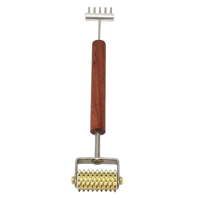 Double Head Design Face Massage Roller, Copper Wooden Handle Promote Circulation Double Head Skin Roller Massage Stick Copper Acupoint Pressing Tool-VivaGrace Women