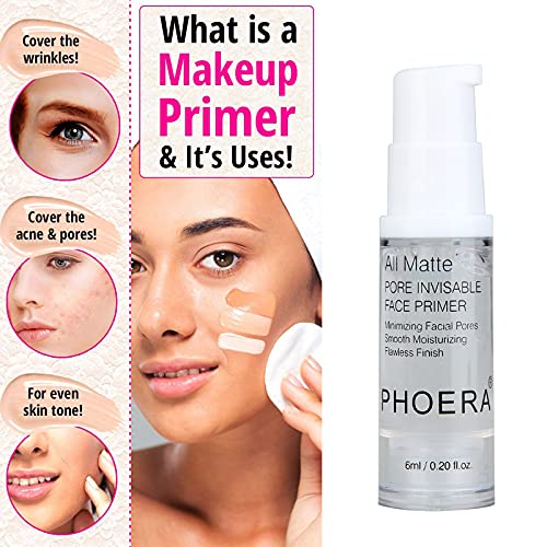 PHOERA Setting Powder and PHOERA Face Primer Makeup, Control Oil Brighten Skin Color Cover Blemish Whitening Face Setting Loose Powder（2 Pcs） (01 Translucent +makeup primer)-VivaGrace Women