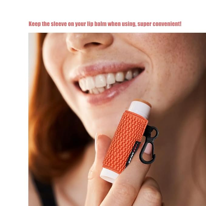 3PCS Lip Balm Holder Sleeves Keychain Chapstick Holder Lip Gloss Holder Keychain Chapstick Elastic Sleeves(Beige/Grey/Orange)-VivaGrace Women