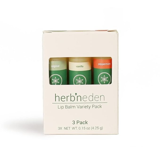 Herb’N Eden Lip Balm Variety Pack of 3 | Moisturizing and Soothing for Dry, Chapped Lips | Vanilla, Peppermint, Unscented | 100% Natural Ingredients | Essential Oils-VivaGrace Women