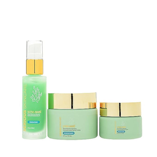 Serious Skincare Ultra-Mare Pure Marine Infusion Trio – Ultra-Mare Serum 1 oz, Ultra-Mare Facial Cream 2 oz. & Ultra-Mare Eye Cream .5 oz – Anti-Aging – Algae and Plankton extracts-VivaGrace Women