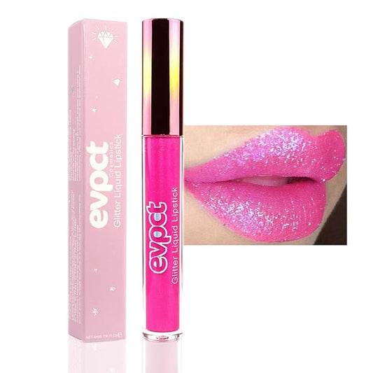 evpct 1Pcs Hot Pink Glitter Metallic Shimmer Diamond Lipstick Lip Gloss for Women Long Lasting Waterproof, Light Bright Rose Pink Sparkle Glitter Matte Liquid Lipstick Lip Makeup Kit, 11#-VivaGrace Women
