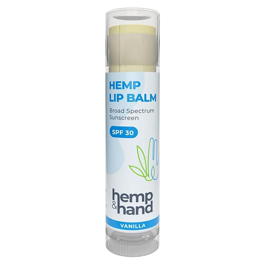 Organic Vanilla Hemp Lip Balm with Beeswax, Coconut Oil and Vitamin E - SPF 30 - by Hemp and Hand (1-Pack)-VivaGrace Women