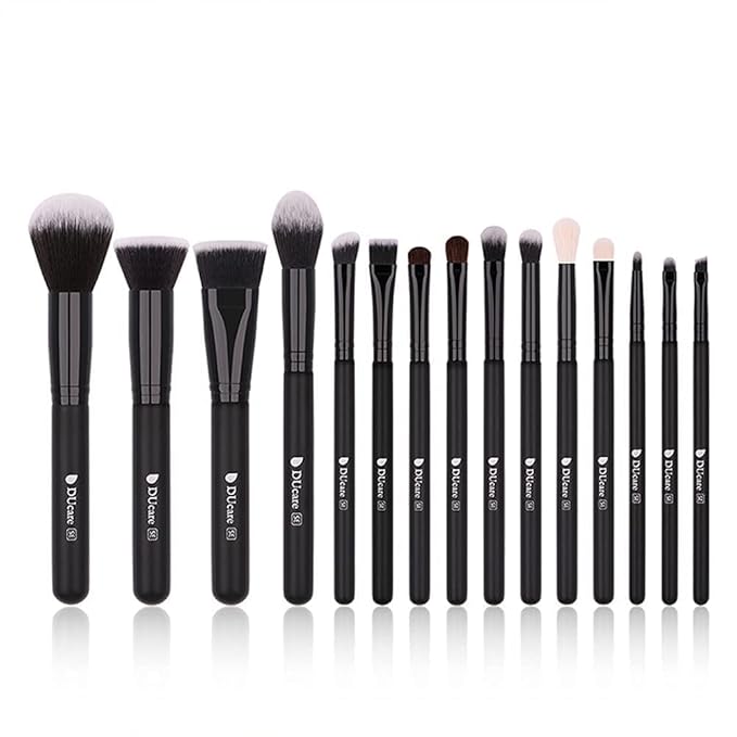 DUcare Makeup Brushes 15Pcs Premium Synthetic Kabuki Makeup Brush Set, Professional Foundation Concealers Powder Blush Blending Face Eye Shadows Black Brush Sets-VivaGrace Women