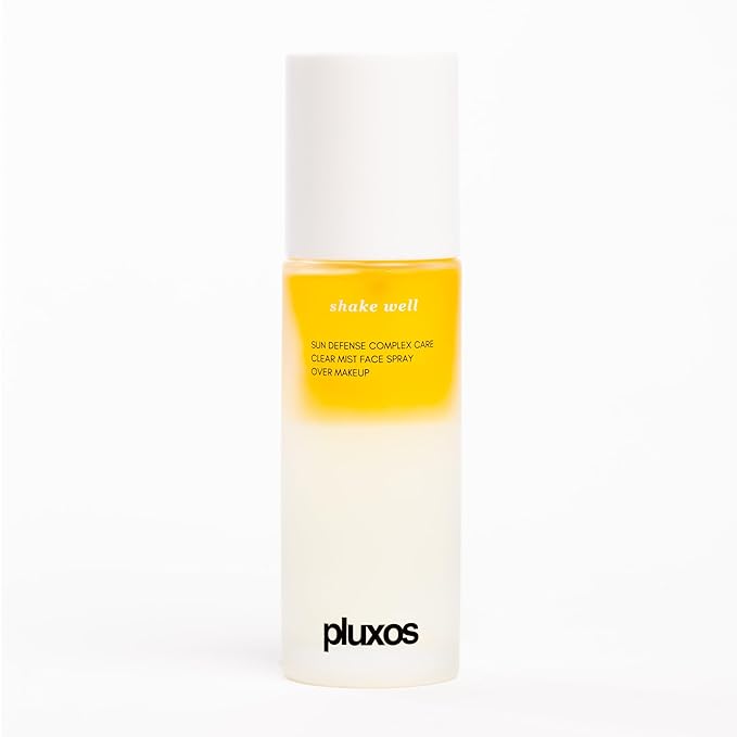 | PLUXOS 47 | SUNSCREEN + SKINCARE SPF 47 FACE MIST SPRAY (Peach) | SUN DEFENSE COMPLEX CARE | Apply Over Makeup, Broad Spectrum, Clear, Light, Vegan, Hydrate, Fight Acne, Anti-Aging, Cell Repair-VivaGrace Women