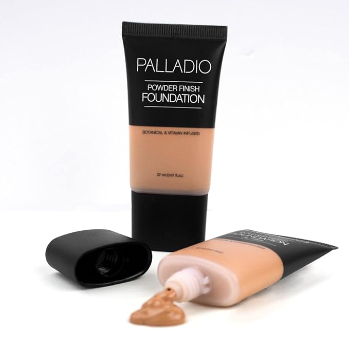 Palladio Powder Finish Liquid Foundation, Natural Matte Appearance, Reduces Fine Lines, Covers Large Pores, Hides Imperfections, All Day Wear, Sheer to Medium Coverage, Caramel-VivaGrace Women