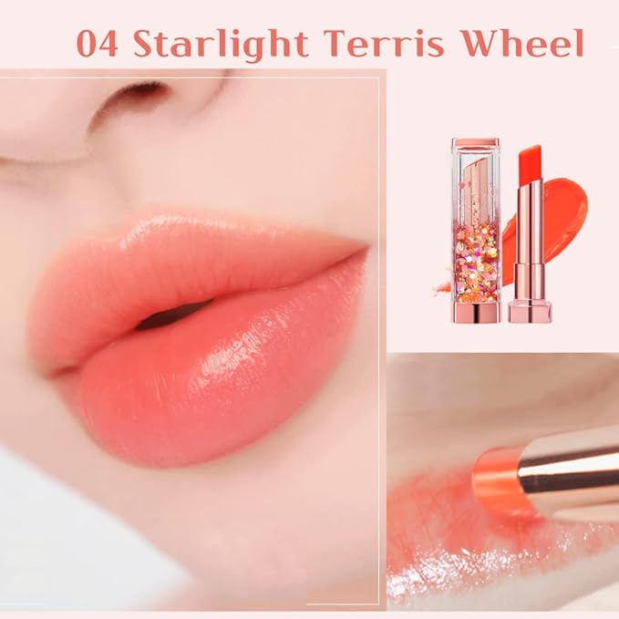 [SET] CORINGCO Sparkle Cute Color Changing Lip Balm｜ Colored Lip Cream Lip Gloss, Glitter Lip Care Lip Pack Birthday Gift Glitter Gift Sequin Shiny Spangle Lipbalm (#04 Orange Red)-VivaGrace Women