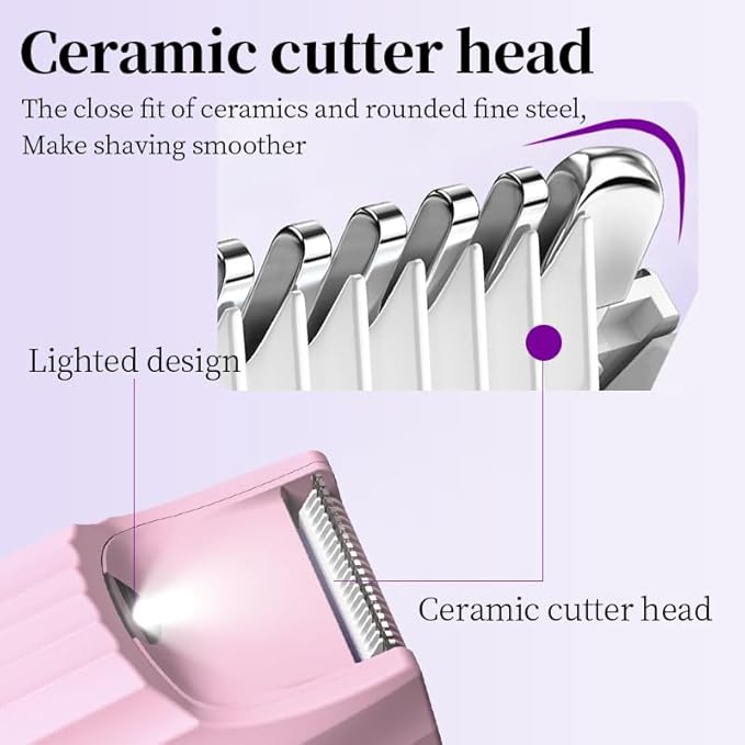 Dual-Head Body Trimmer for Women,2 in 1 Women Electric Shaver,IPX7 Waterproof Close Shaver and Facial Hair Remover for Body,Arm Bikini Face Leg-USB C Charge Wet & Dry Use-Bulit in Light-VivaGrace Women