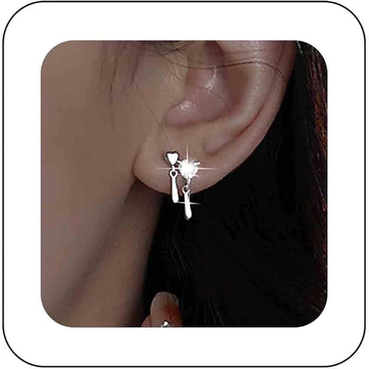 Vintage Crystal Heart Drop Earrings Silver Cz Teardrop Earrings Rhinestone Love Heart Stud Earrings Sparkly Tiny Heart Earrings Jewelry for Women-VivaGrace Women
