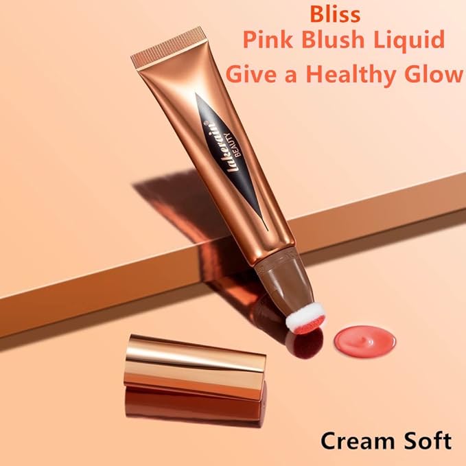 Go Ho Liquid Blush Beauty Wand,Soft Cream Blush Makeup,Liquid Blush for Cheeks Contouring with Cushion Applicator,Easy to Blend & Long Lasting & Smooth Natural Dewy Finish,01# Bliss Pink Blush Liquid-VivaGrace Women