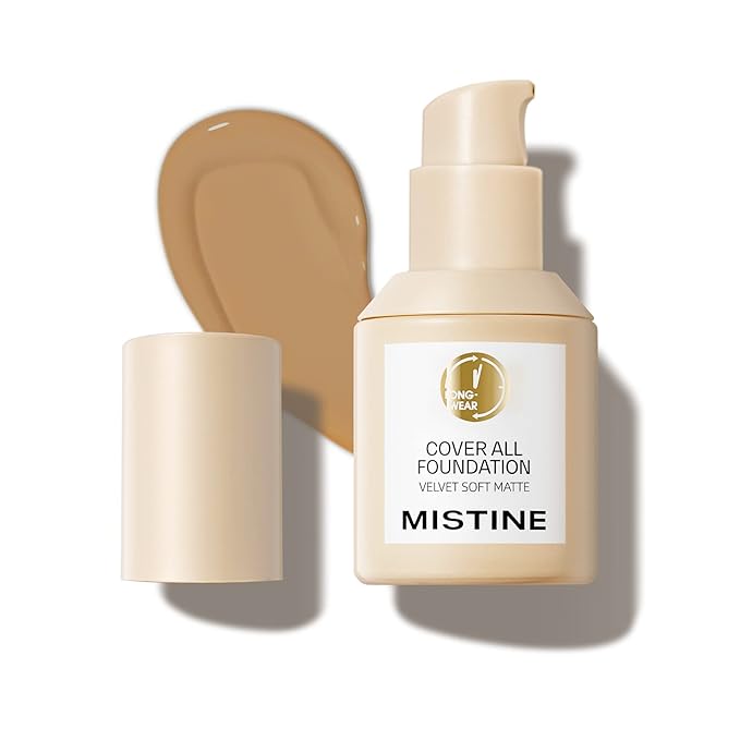 MISTINE Liquid Foundation Makeup Full Coverage Foundation for Oily Skin,24 Hour Oil Control Makeup Foundation,Skin-Caring,Moisturizing Formula,Waterproof Foundation,Matte Finish,Satin,1 Fl Oz-VivaGrace Women