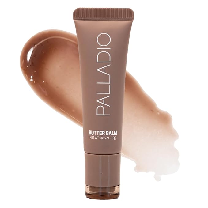 Palladio Butter Balm - Hydrating Lip Balm with Sheer Tint, Aloe, Peptides, Shea Butter, and Vegan Formulation for Instant Moisture, Shine, and Soothing Lip Care, Caramel Glazed-VivaGrace Women