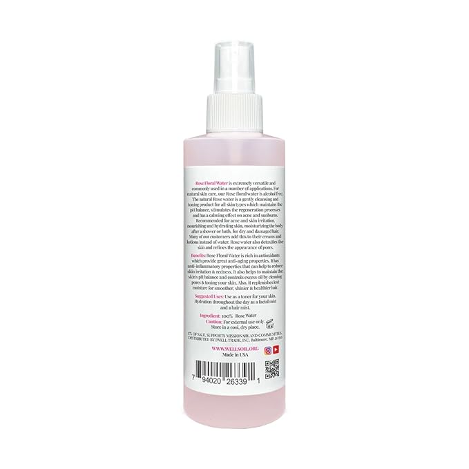 Well's Oil Rosewater Mist Spray (8 Fl oz) – Hydrates, Soothes & Refreshes | 100% Natural | No Chemical | for All Skin and Hair Types-VivaGrace Women