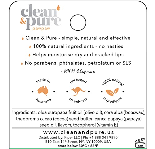 Lip Balm (Pawpaw) 100% Natural Beeswax, Vitamin E | Olive Oil Based Treatment for Dry, Chapped Lips | Made in Australia…-VivaGrace Women