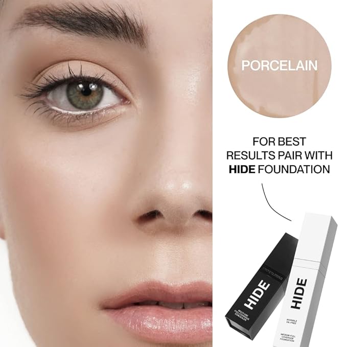 HIDE PREMIUM Liquid Foundation, Multi-Use Waterproof Foundation, Medium/Full Coverage Foundation, Shades for All Skin Types (See Shade Finder), Porcelain, 1 fl oz-VivaGrace Women