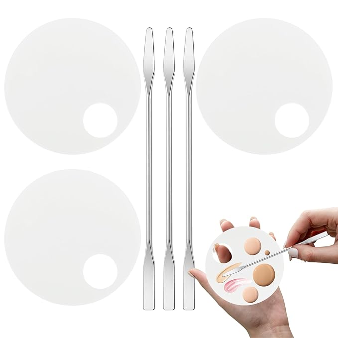 3 Pack Nail Art Palette with 3 Pcs Spatula Makeup Tray Foundation Mixing Palette Professional Cosmetic Stiring Tools for Women and Girls Liquid Foundation Lipstick Concealer-VivaGrace Women