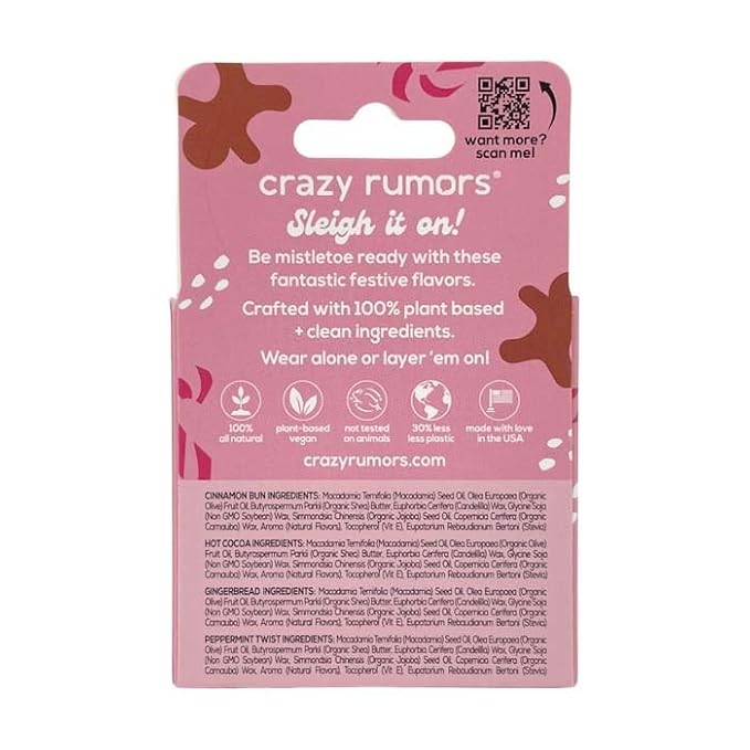 Crazy Rumors Festive Mix - Gingerbread, Hot Cocoa, Cinnamon Bun + Peppermint Twist - 4 Pack Lip Balm-VivaGrace Women