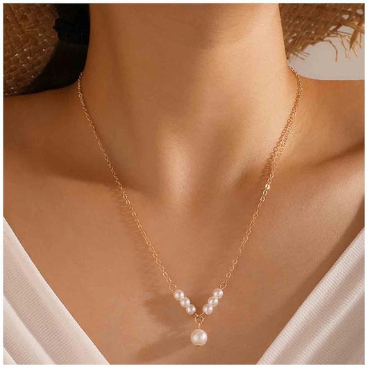 Vintage Pearl Pendant Necklace Gold Pearl Beads Necklace Freshwater Cultured Pearl Chain Necklace Pearl Bar Necklace Chain Jewelry for Women and Girls-VivaGrace Women
