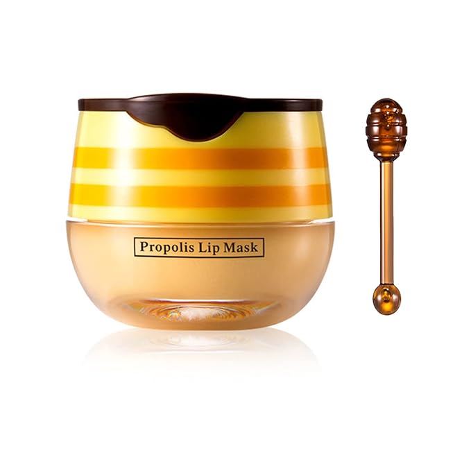 1PCS Bee Lip Balm Honey Pot,Honey Sleeping Lip Mask Bee Lip Balm with Applicator,Natural Moisturizing & Prevention Dry and Cracked Lip Scrubs Exfoliator-VivaGrace Women