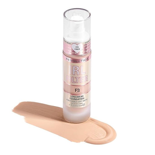 Revolution Beauty, IRL Filter Longwear Foundation, Soft & Breathable Formula, Medium to Full Coverage, Matte Finish, F3, 0.7 Fl. Oz-VivaGrace Women