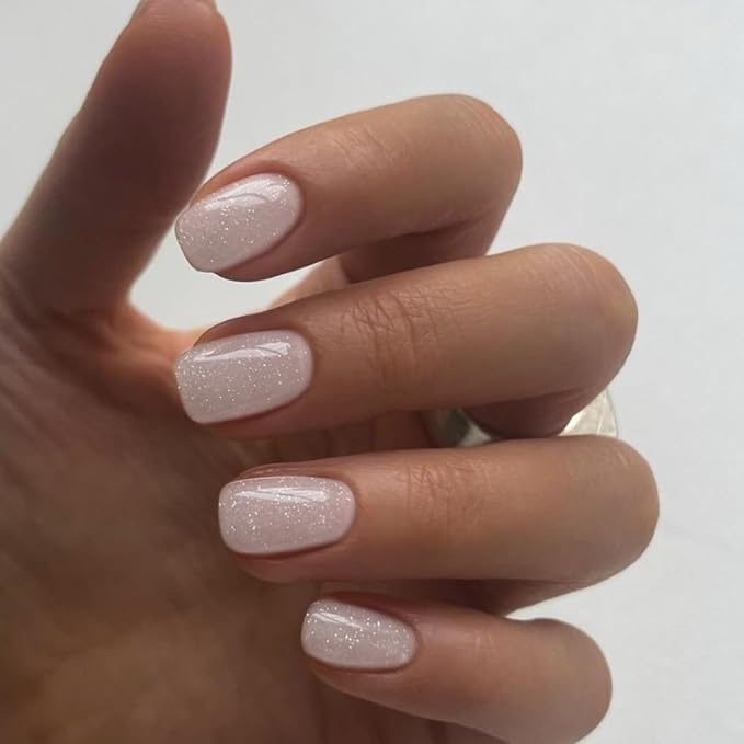 KQueenest White Cat Eye Press on Nails Short Square, 30 Pcs Glitter Acrylic Fake Nails Press ons, Shiny Sparkle Glue on Nails Short, Reusable Full Cover False Stick on Nails for Women Daily Wear