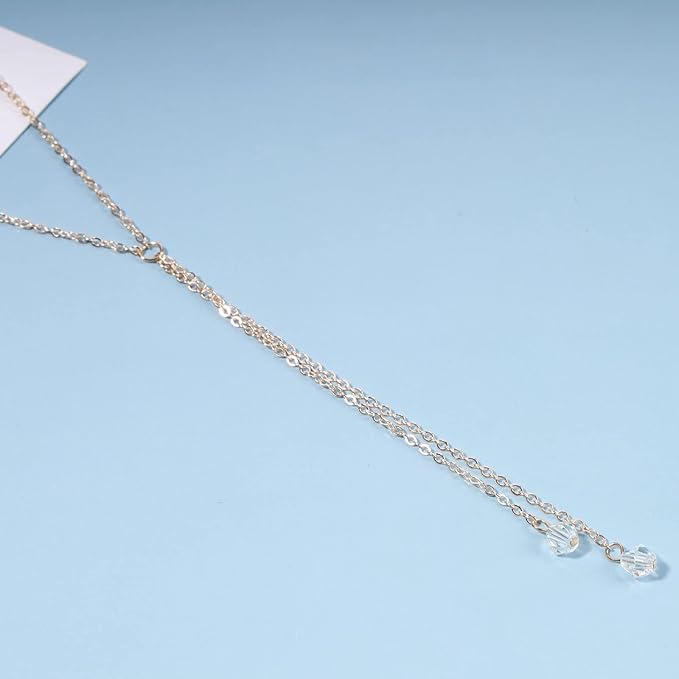 Boho Crystal Drop Necklace Gold Crystal Tassel Y Necklace Chain Vintage Long Drop Chain Necklace Minimalist Necklace Chain Jewelry for Women and Girls Gifts-VivaGrace Women