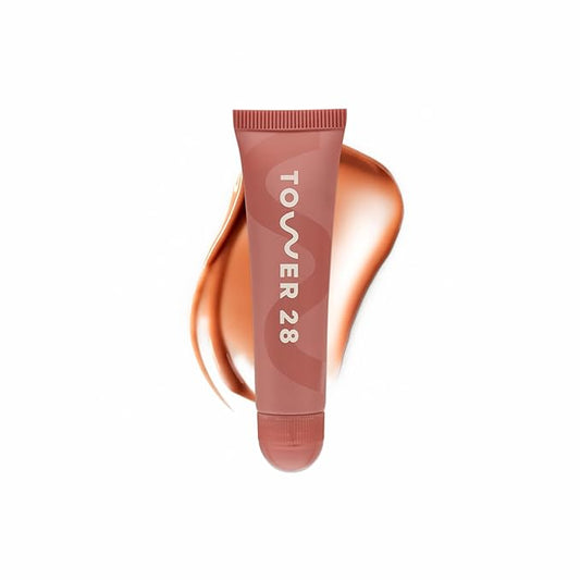 Tower 28 LipSoftie Hydrating Tinted Lip Treatment Balm, Moisturizing Lip Mask for Chapped Lips - Dulce de Leche Flavor, Sheer Nude Gloss-VivaGrace Women