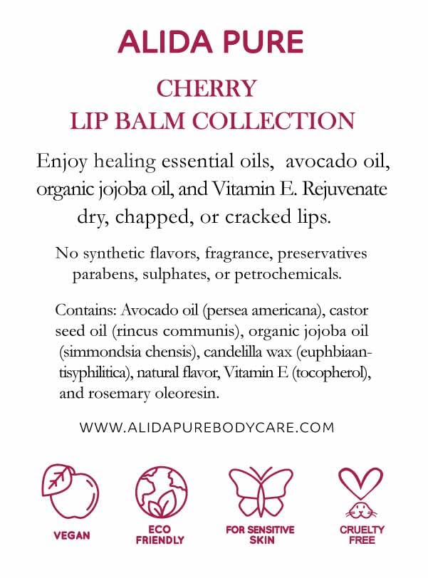 Cherry Lip Balm Collection, Vegan Lip Balm Set, Beeswax Free, with Avocado Oil, Organic Jojoba Oil, and Vitamin E, Natural Moisturizer for Dry, Chapped Lips, 3 Tube Set-VivaGrace Women