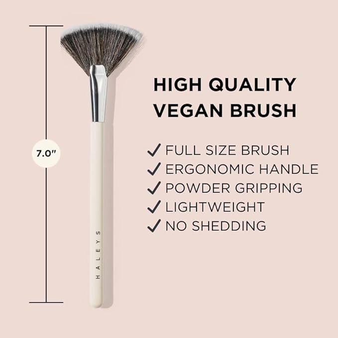 HALEYS Fan Brush VEGAN+CRUELTY-FREE, Sustainable Wood, Vegan Bristles for Airbrushed Finish, For highlighter application, Streak-free, Perfect Blending, Blurs, Smooths with Control-VivaGrace Women