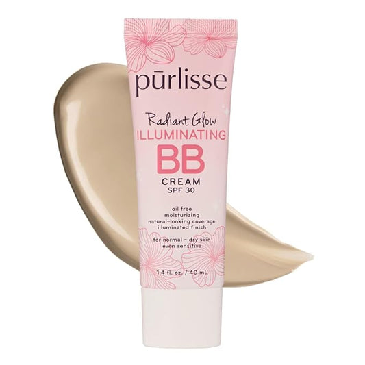 pūrlisse Radiant Glow Illuminating BB Cream with SPF 30 - Glow BB Cream Enriched with Goji & Hawthorn Berry for Dewy Skin - Helps to Improve Skin Texture & Radiance - Light (1.4 oz)-VivaGrace Women