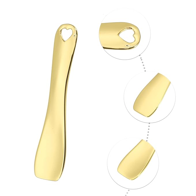 VOCOSTE 3 Pcs Makeup Spatula Mini Spoon, Eye Cream Massage Sticks Beauty Scoop, for Facial Cosmetic Face Cream, Zinc Alloy Heart Shape 2.36"x0.49", Gold Tone-VivaGrace Women