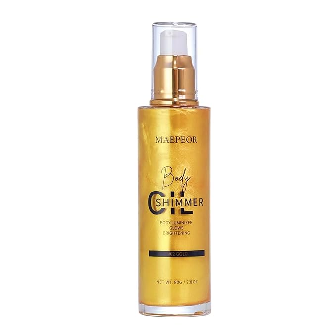 MAEPEOR Shimmer Body Luminizer 5 Colors Moisturizing Glow Illuminator Smooth and Non-sticky Summer Body Highlighter For Face & Body (80ML, 02 Gold)-VivaGrace Women