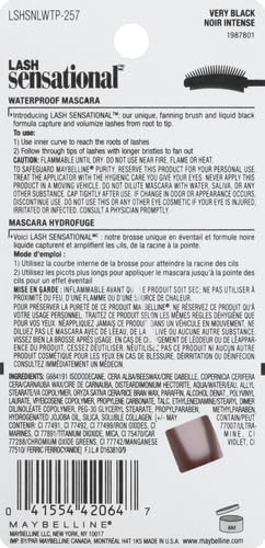 Maybelline Lash Sensational Waterproof Mascara, Lengthening and Volumizing for a Full Fan Effect,Very Black, 1 Count