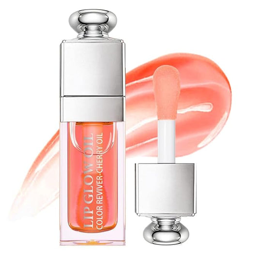 Hydrating Lip Glow Oil, Lip Oil Gloss Transparent Toot Tinted Nourishing Long Lasting Repairing Lightening Lip Lines (PINK) 0.2 OZ-VivaGrace Women