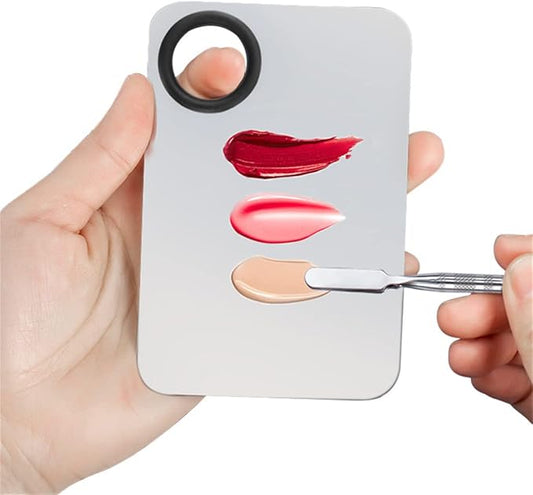 Makeup Mixing Palette,Stainless Steel Foundation Palette Cosmetic Mixing Makeup Palette Eye Shadow Eyelash Makeup Plate with Spatula Rod for Mixing Foundation Eye Shadow Eyelash Nail Art-VivaGrace Women