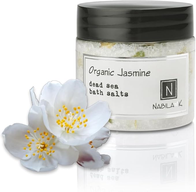 Organic Jasmine Bath Salts by Nabila K - Dead Sea Salt & Epsom Salt Scrub & Soak - Exfoliates & Hydrates Skin, Botanical Essential Oils - Bubble Bath Accessories for All Skins Types, 2 oz-VivaGrace Women