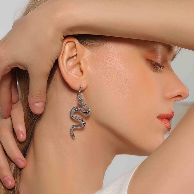 Punk Snake Earrings Silver Snake Dangle Earrings Serpent Drop Earrings Gothic Earrings Jewelry for Women and Girls-VivaGrace Women